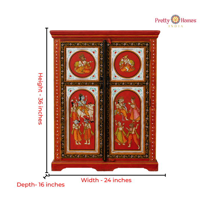 Hand-Painted Side Cabinet / Storage Unit with Mythical Paintings