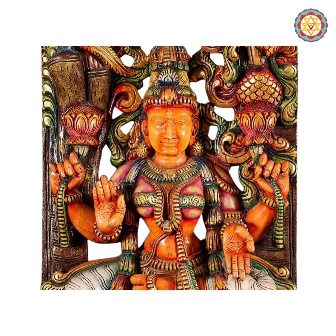 Woodcarved Canopy Dhan Laxmi with Parrots – Wall Mountable & Standalone Decor