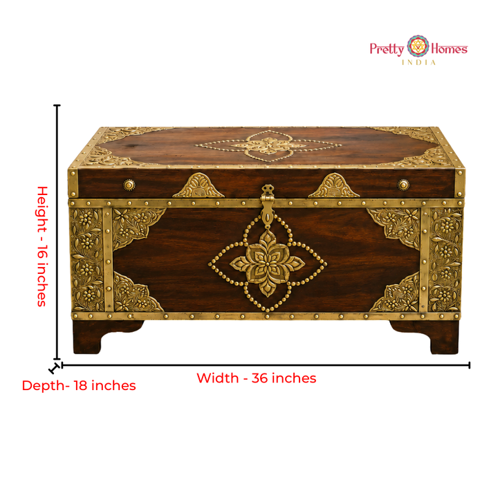 Wooden Storage Trunk / Coffee Table with Detailed Brass Detailing