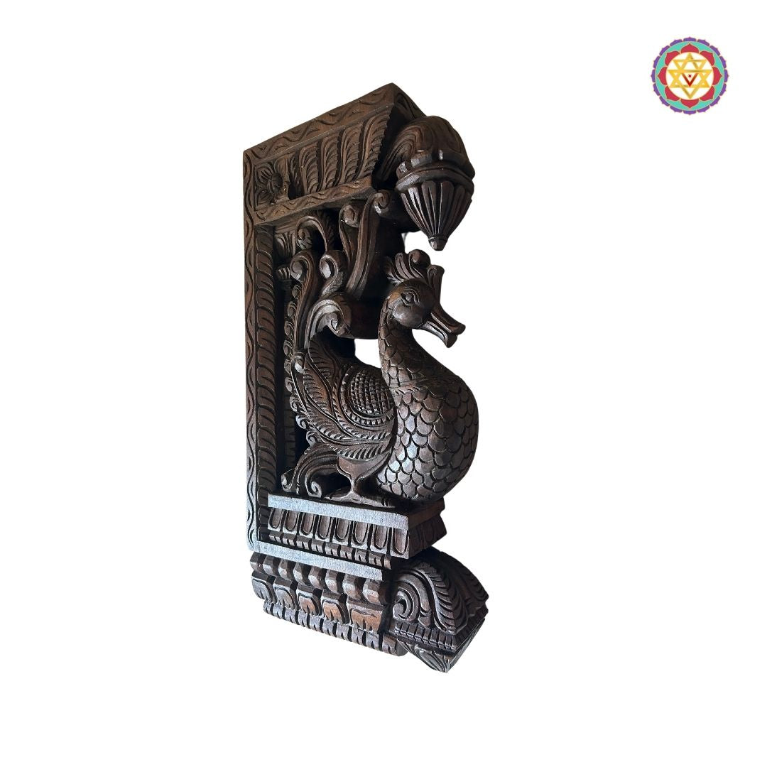Intricately Handcarved Beautiful Standing Hamsa Bird (Annapakshi) Paired Wooden Wall Brackets (Single)