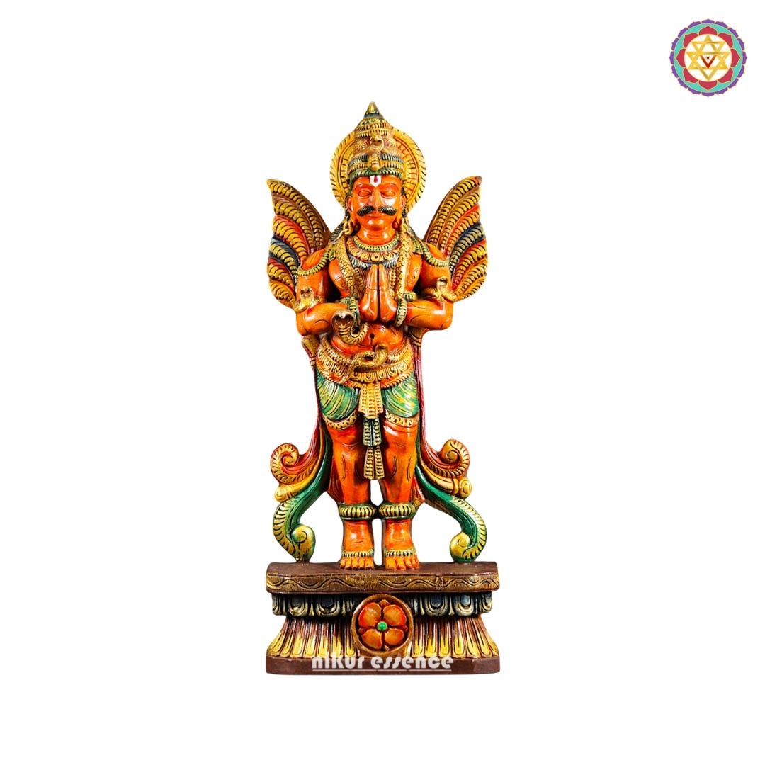 Woodcarved Standing Garuda Statue with Folded Hands