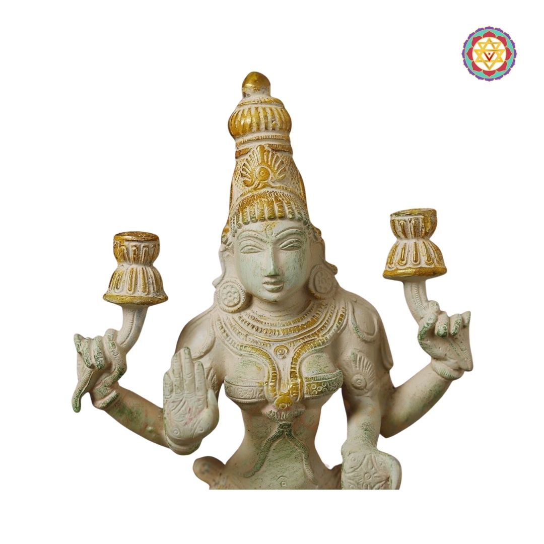 Brass Lakshmi Statue – Elegance in White &amp; Gold (12”)