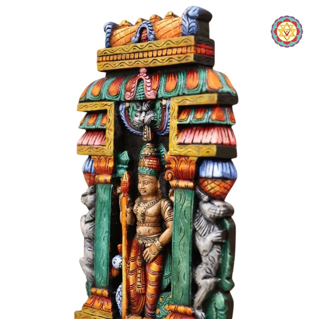 Woodcarved Lord Murugan wall mount /panel.temple gopuram style wall hanging