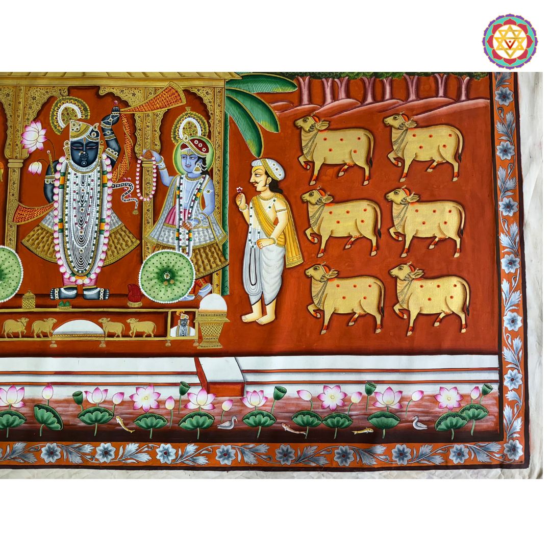 Shrinathji Arti with Rising Sun – Traditional Pichwai Glory, handpainted pichwai