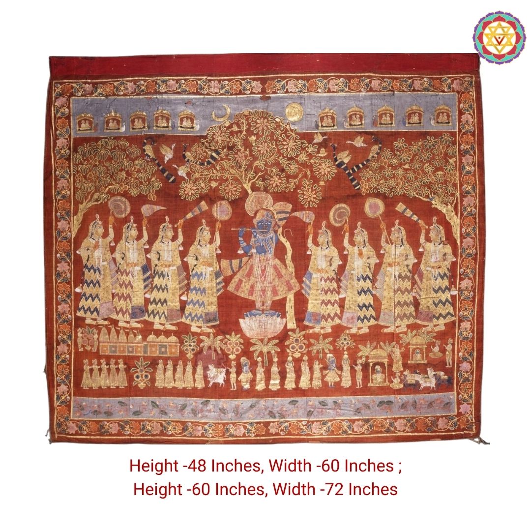 Vintage Shrinathji Pichwai close-up of gopikas group with floral decorations