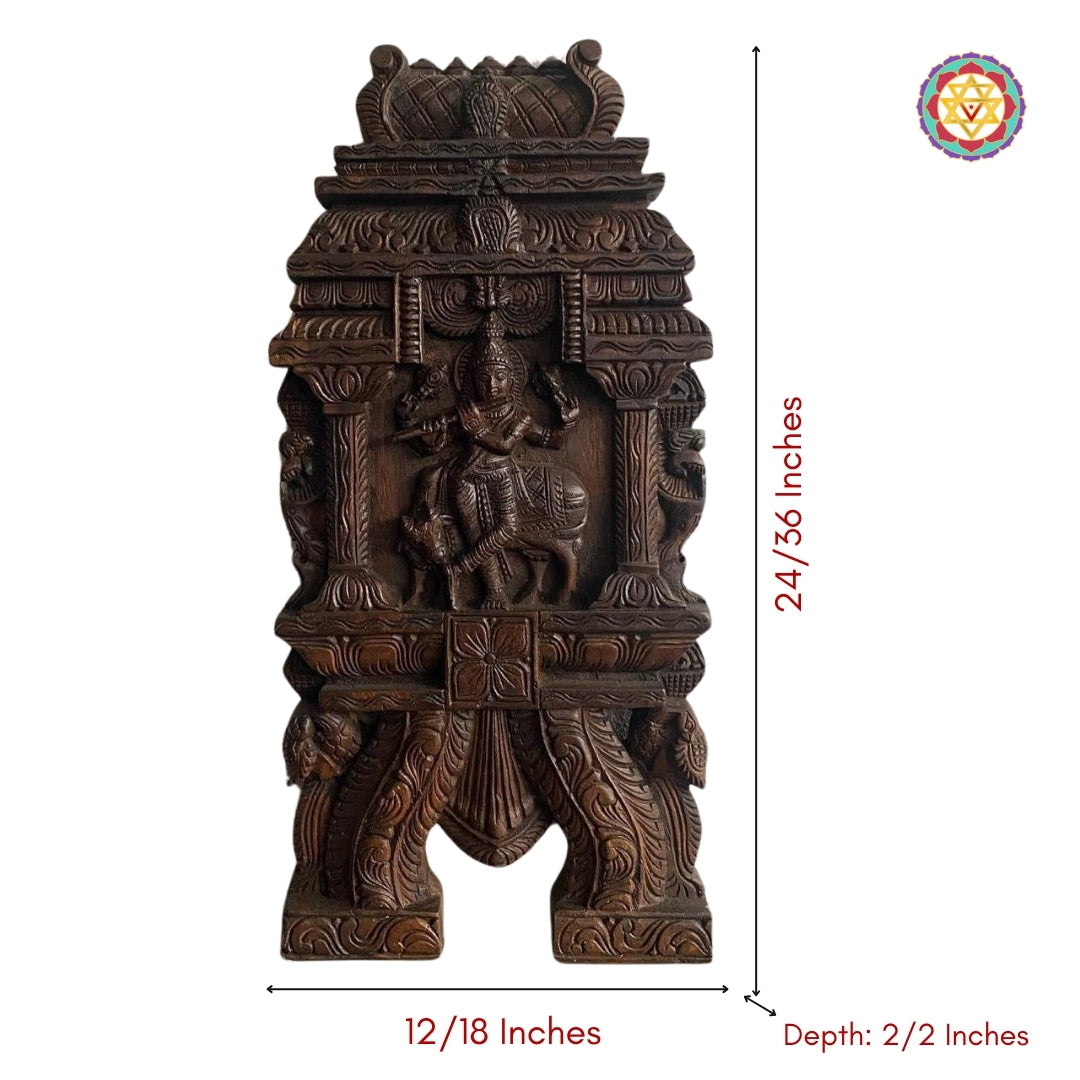 Woodcarved Cow Krishna Kavadi panel .Wall hanging in super fine finish