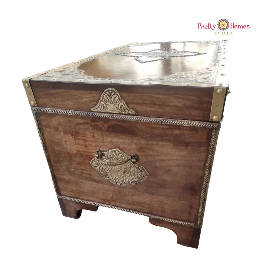 Wooden Storage Trunk / Coffee Table with Detailed Brass Detailing