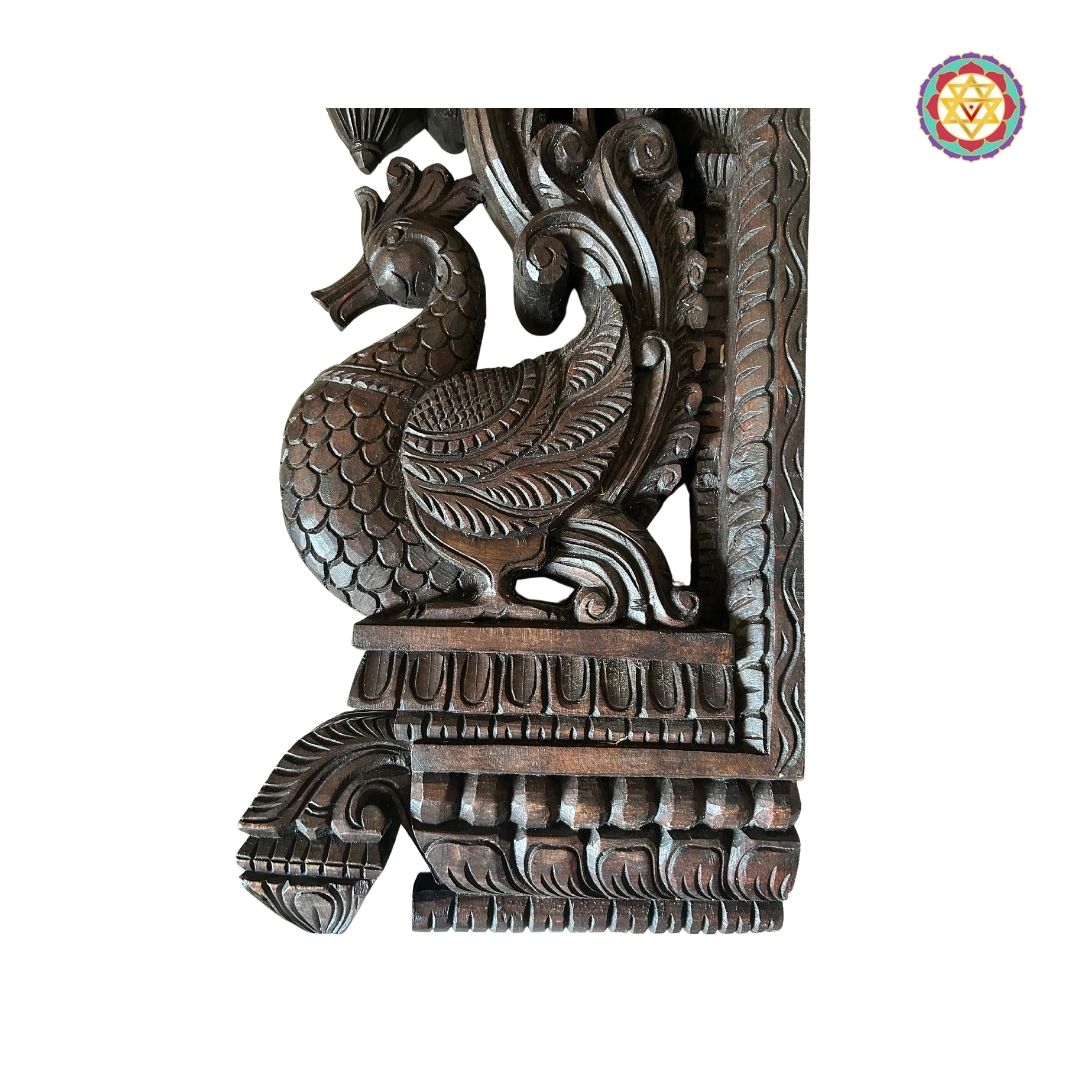 Intricately Handcarved Beautiful Standing Hamsa Bird (Annapakshi) Paired Wooden Wall Brackets (Single)