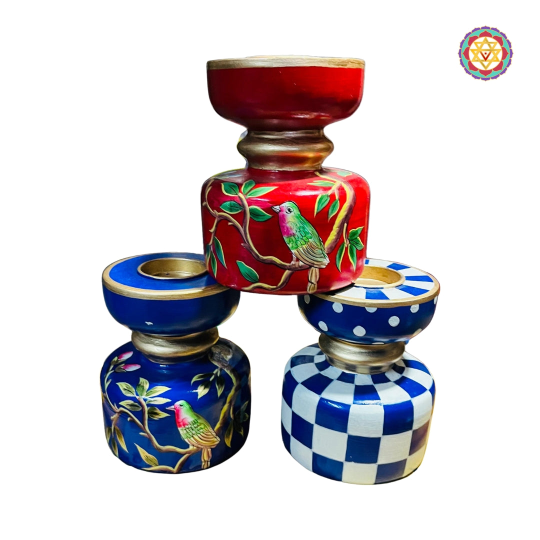 Vintage hand-painted display stands.