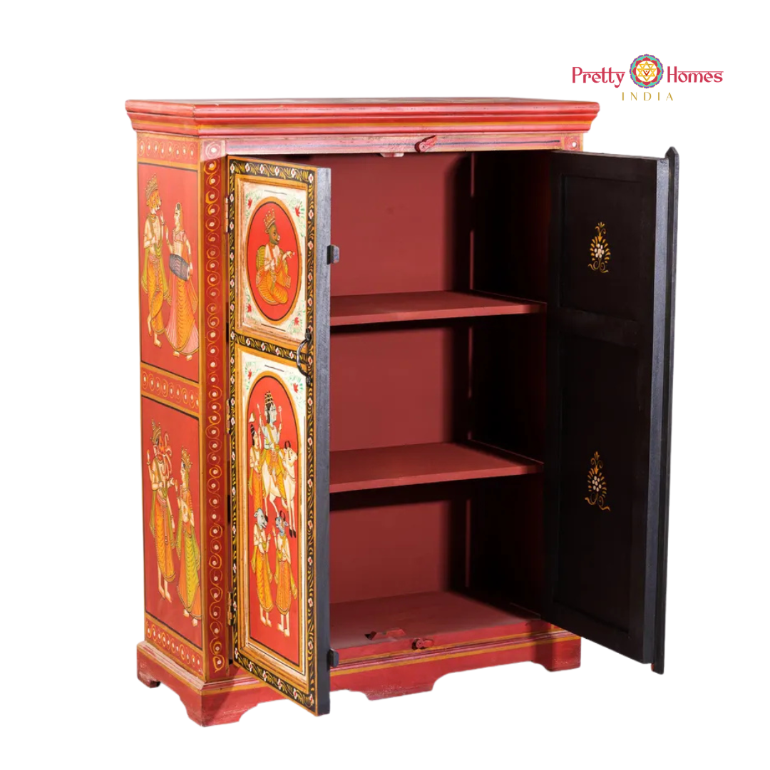 Hand-Painted Side Cabinet / Storage Unit with Mythical Paintings