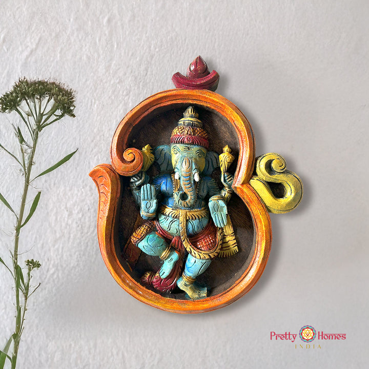 woodcarved exclusive om shaped blessing Ganesha wall frame