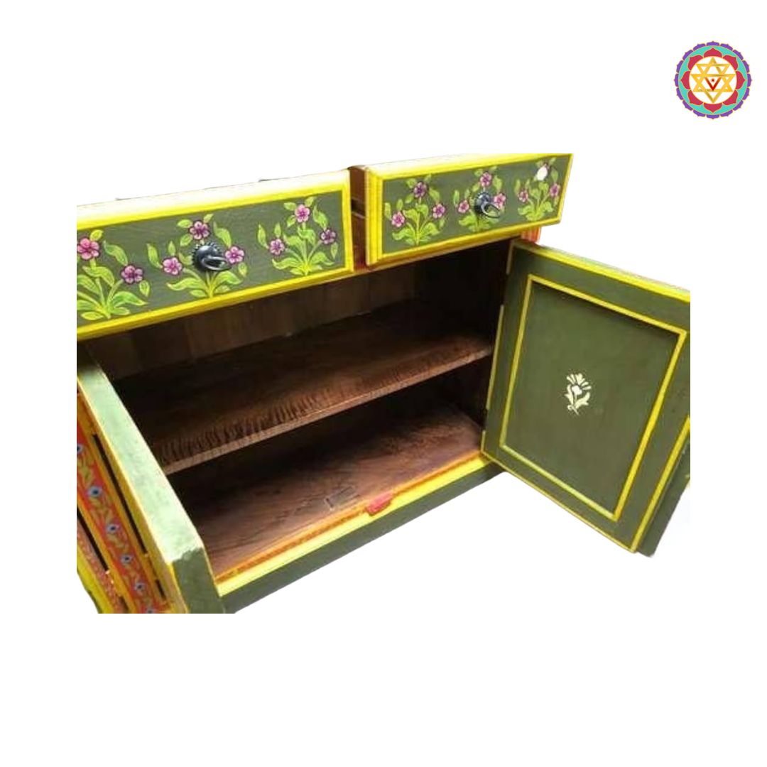 Large Wooden Handpainted Storage Cabinet / Console with Drawers – Pretty Floral Paintings