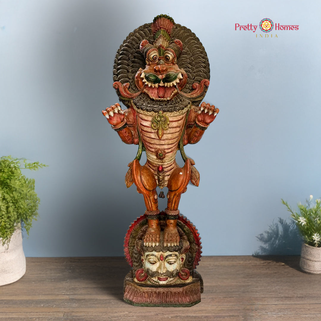 Vintage Finish Yali Kirthimukha Standing Statue – Temple Inspired Collectible for Heritage Interiors