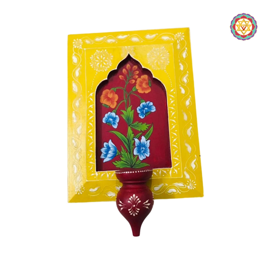 Orange outer frame with light blue floral painted center