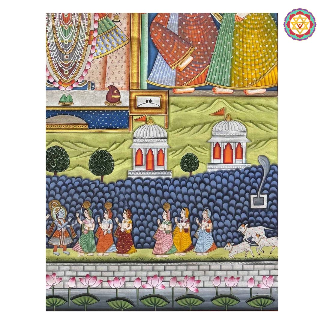 Hand-Painted Pichwai – Sharad Shrinathji with Gopikas