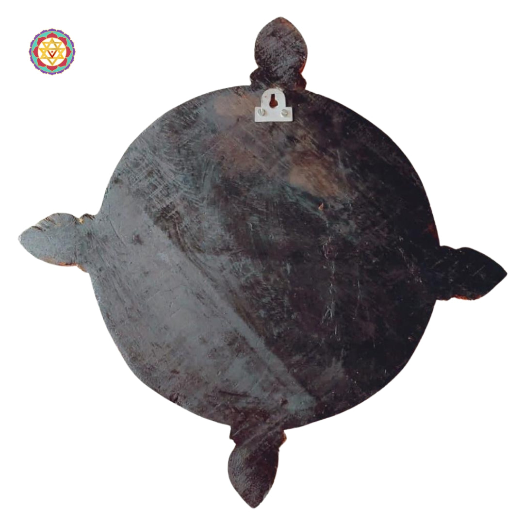 Round wooden wall décor of Goddess Saraswati with fine detailing