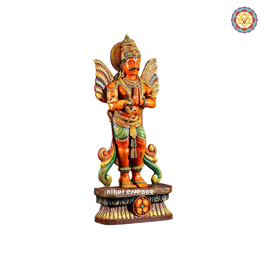 Woodcarved Standing Garuda Statue with Folded Hands