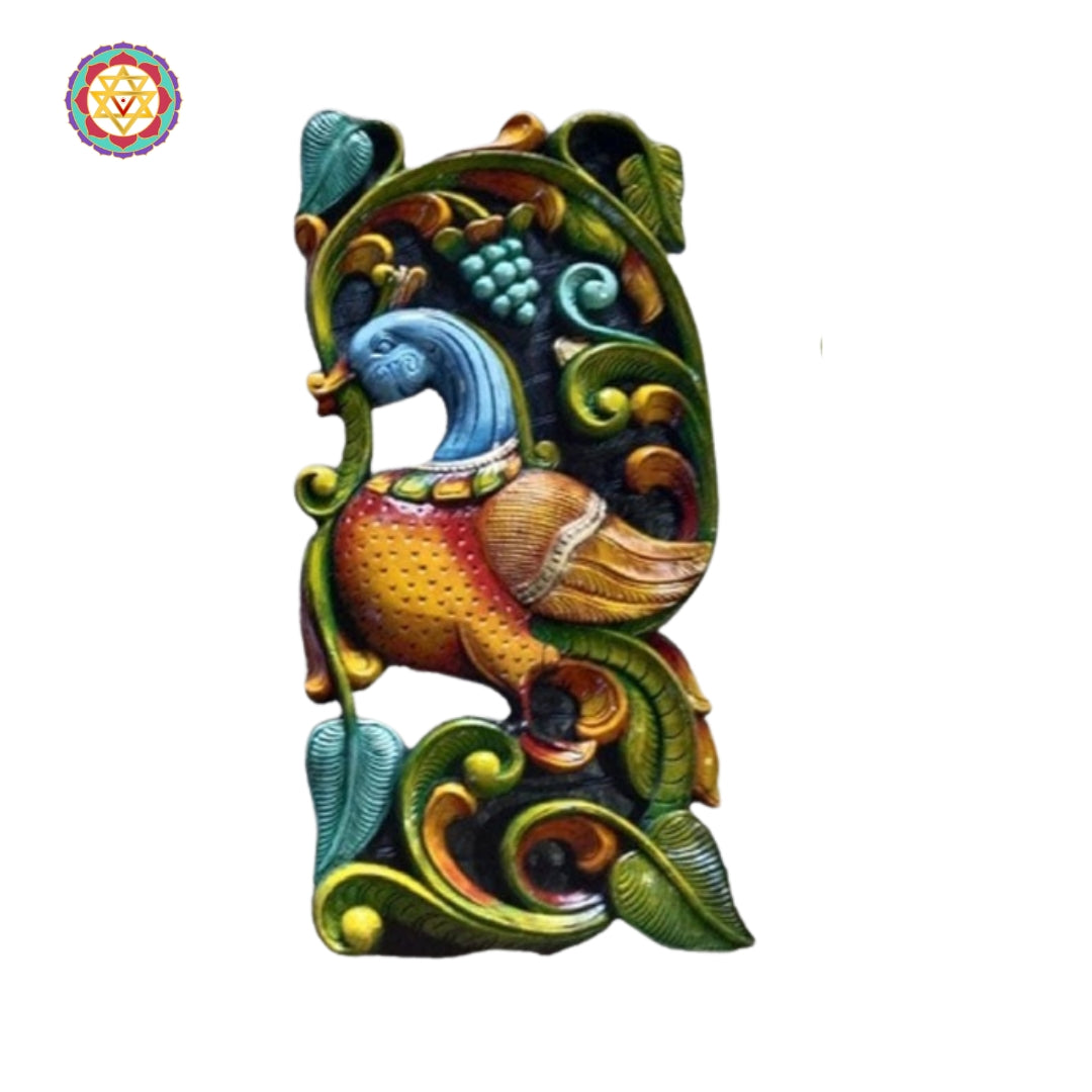 Woodcarved Annapakshi wall hanging/wall panel