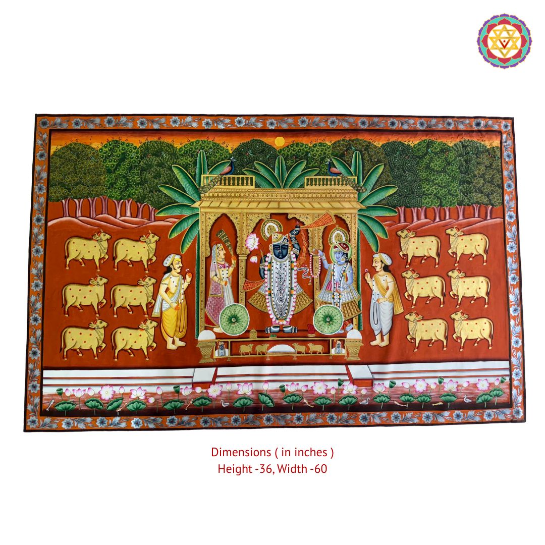 shrinathji with gopikas pichwai front view showcasing multi themed divine scene