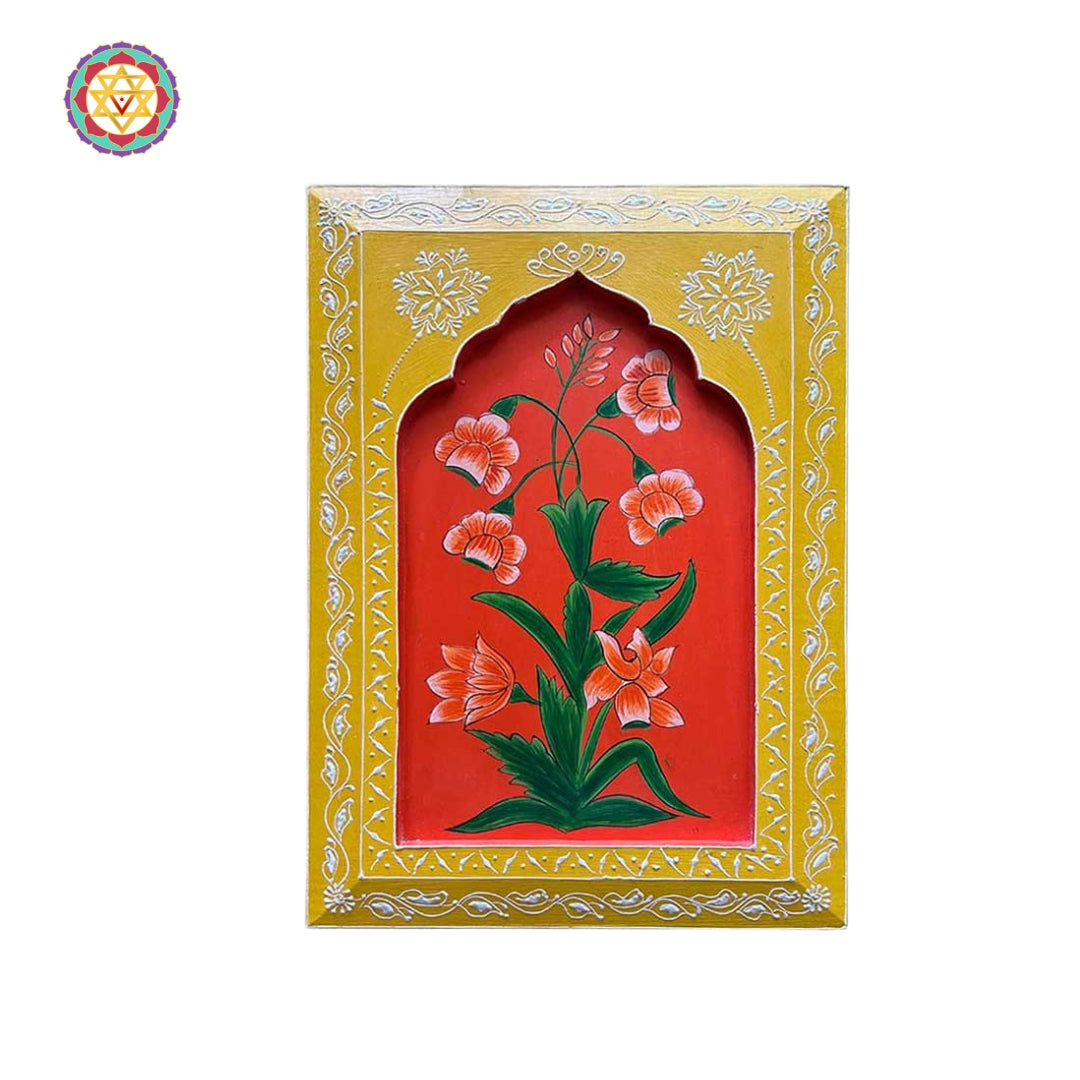 Handwoven Pichwai fabric art featuring elaborate floral and animal motifs used as sacred temple backdrops