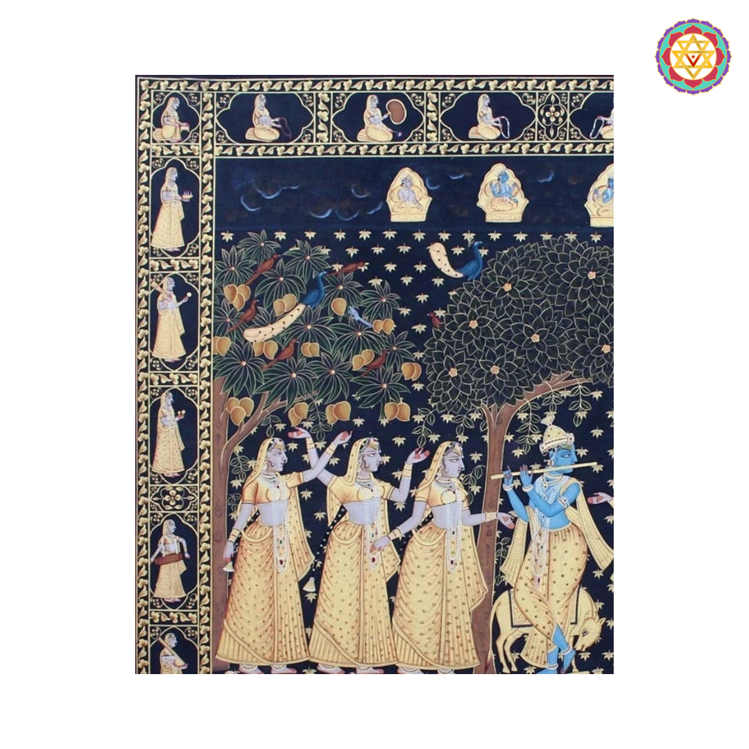 Krishna Raas – hand painted Pichwai with Intricate Gopika Border