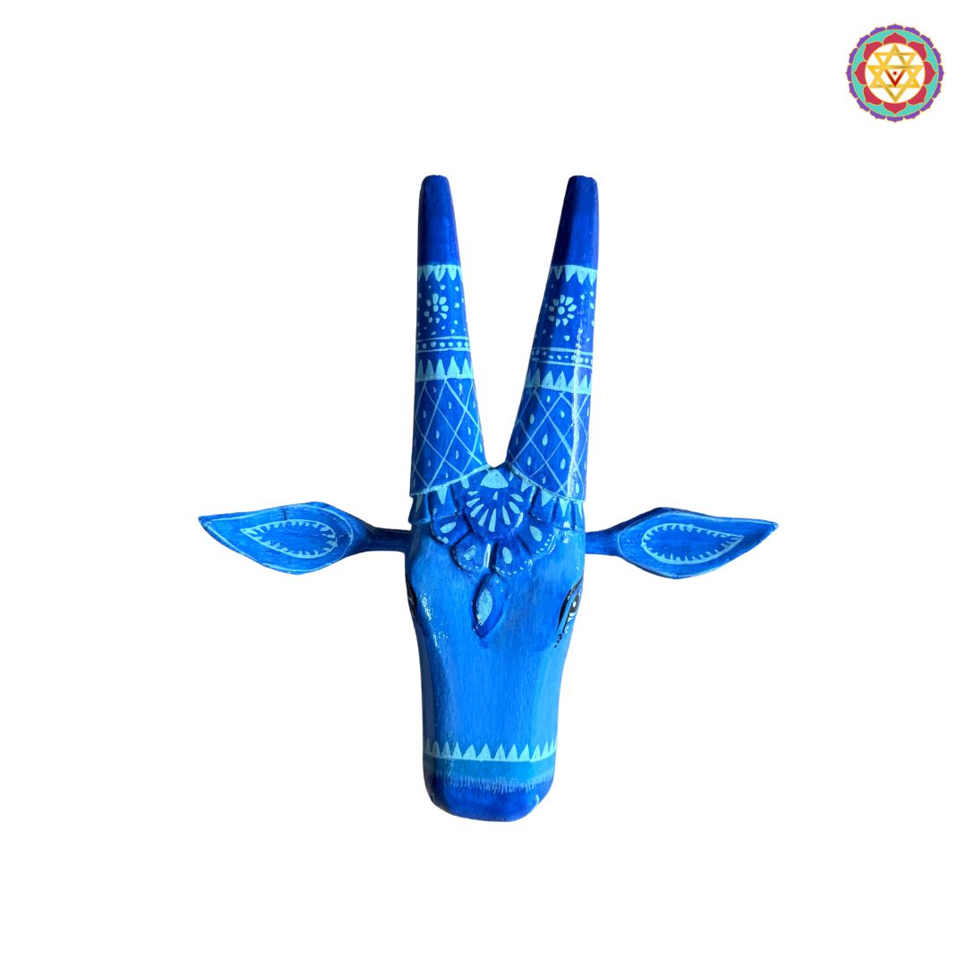 Hand-Painted Blue Cow Head /Nandi – aesthetic Woodcarved Wall Decor