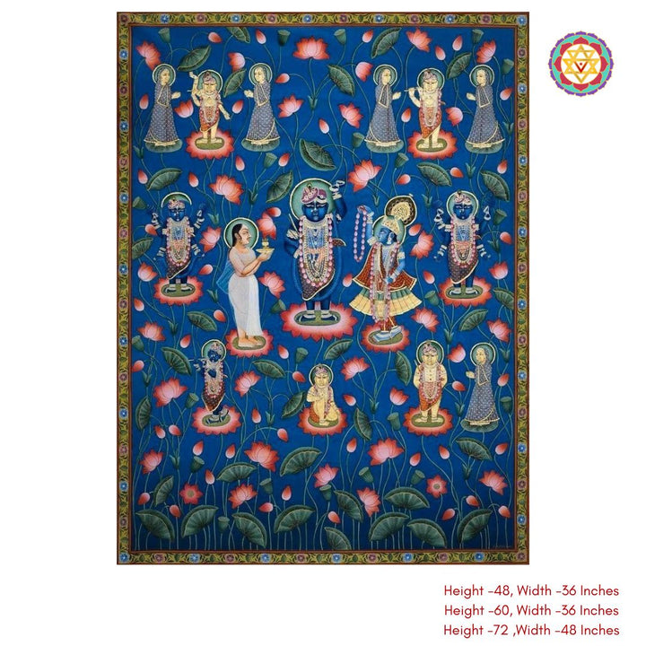 Hand painted pichwai-Lotus Pond Darshan – Shrinathji & His Forms