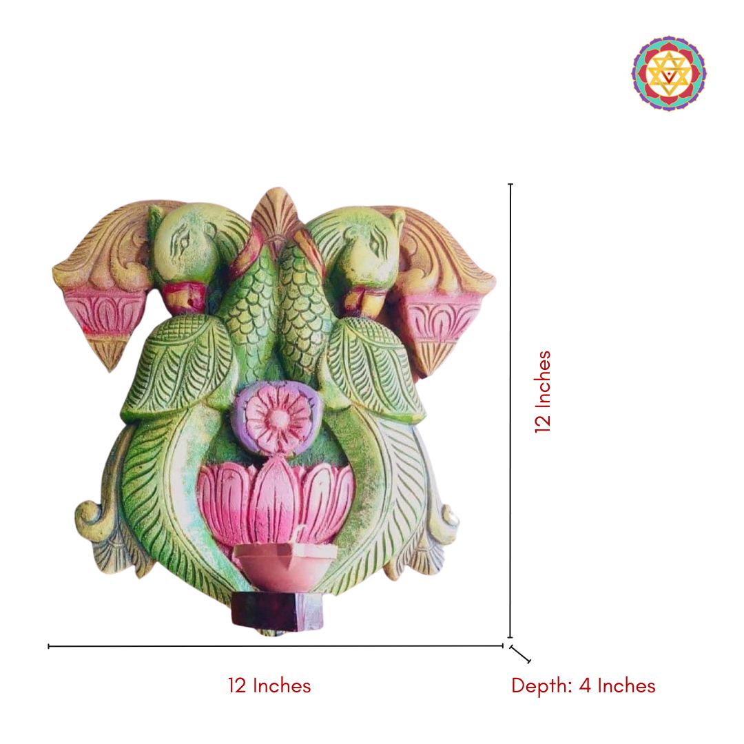 Woodcarved peacock and lotus design Deepak holder .Vilakku.