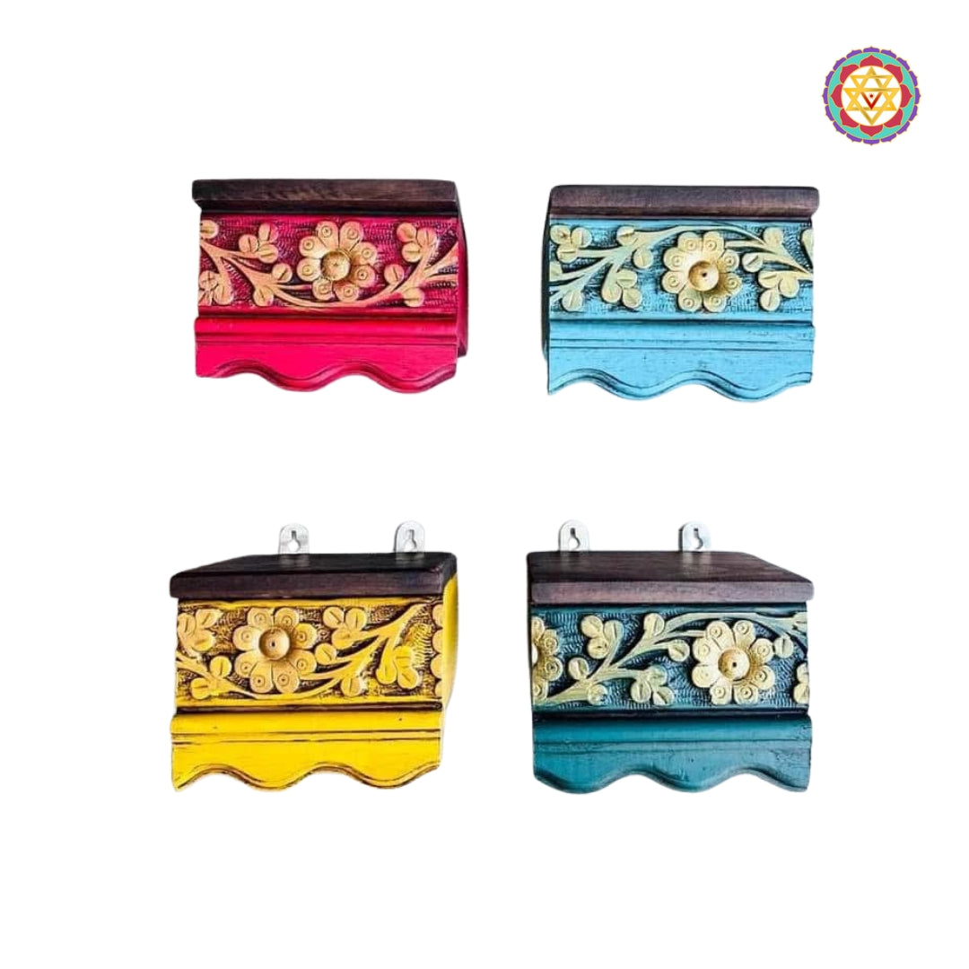 Wood-carved Floating shelves in floral patterns.