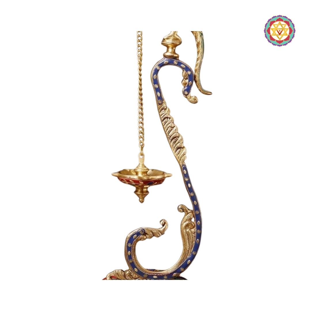 Brass Parrot Lamp – 24 Inch Brass Diya Pair with Intricate Stone Detailing | Decorative Temple & Home Decor