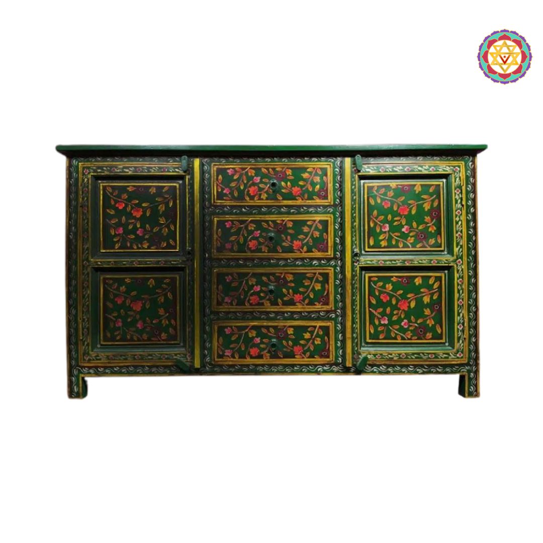 Large Wooden Handpainted Storage Cabinet / Console with Drawers – Pretty Floral Paintings