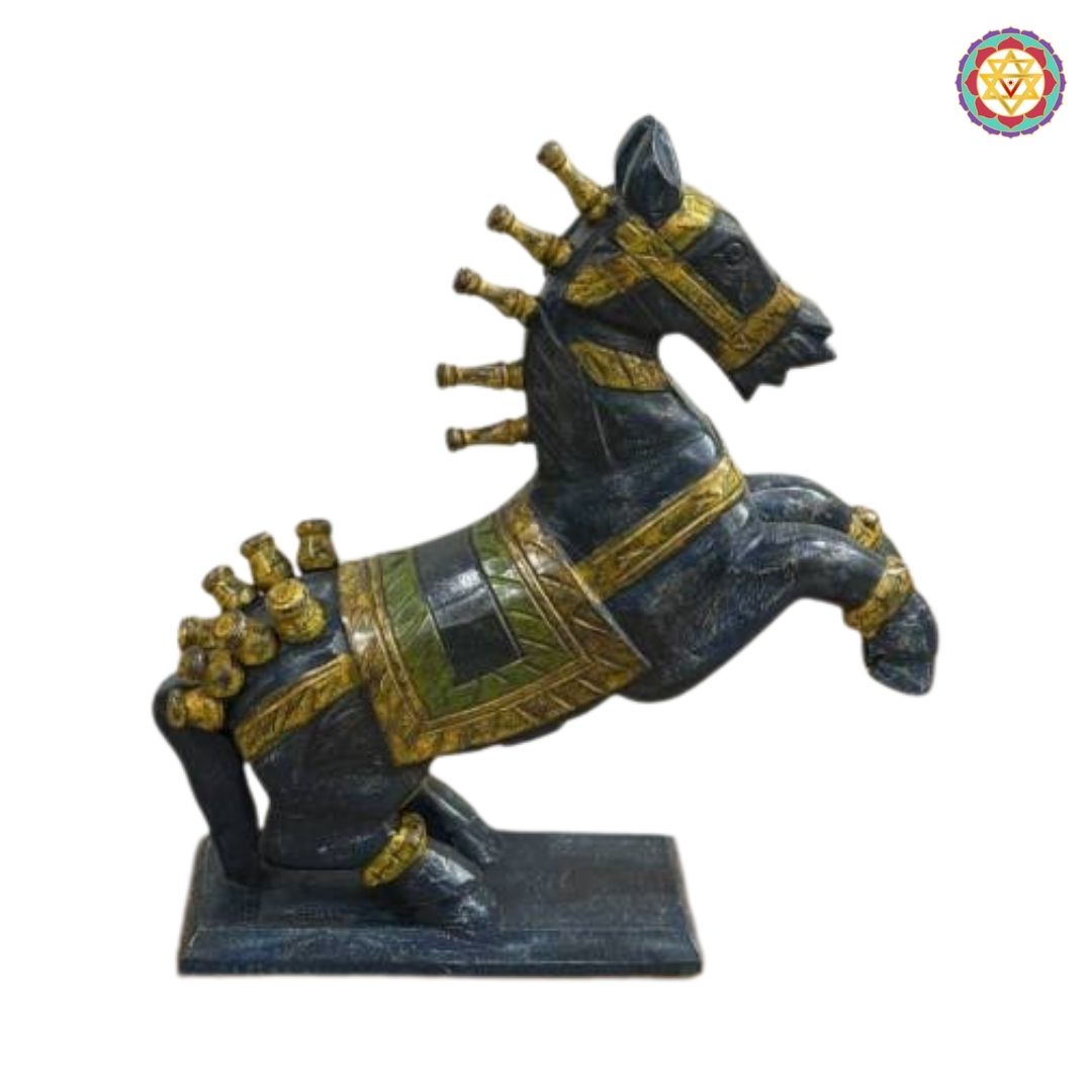 Artisan carving closeup of decorative wooden horse showing chisel marks