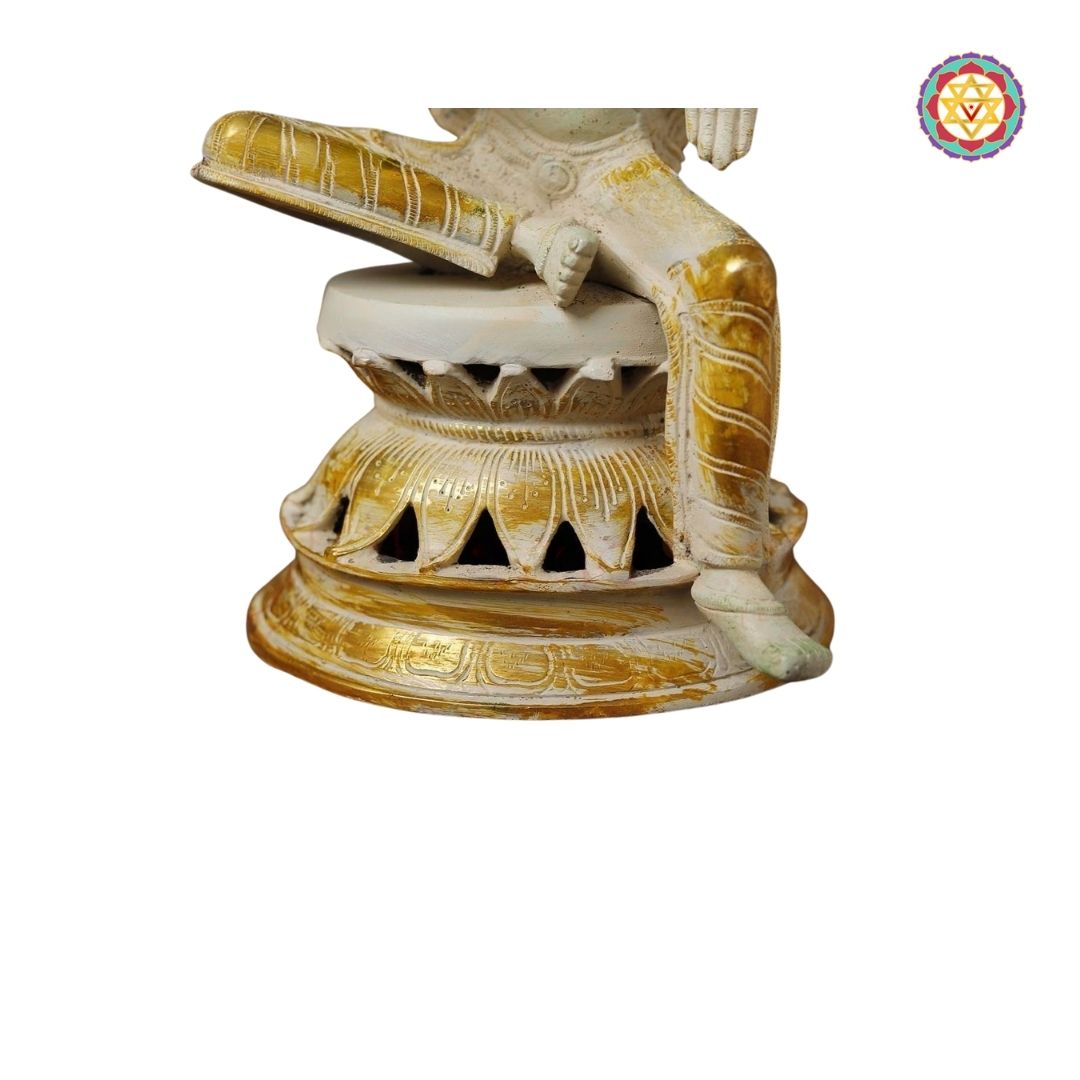 Brass Lakshmi Statue – Elegance in White &amp; Gold (12”)