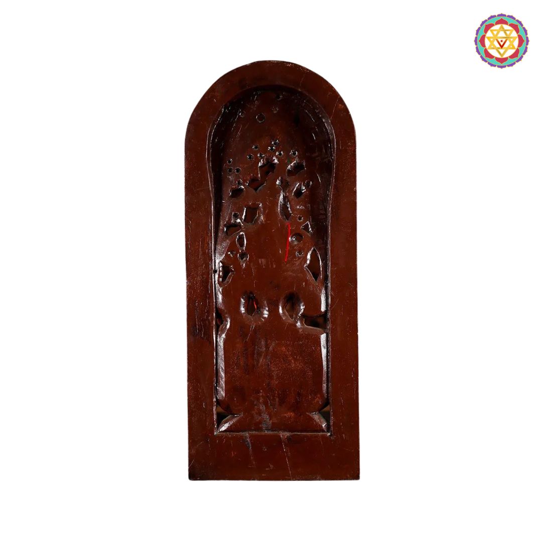 wooden canopy dhan laxmi decor angled shot revealing detailed craftsmanship
