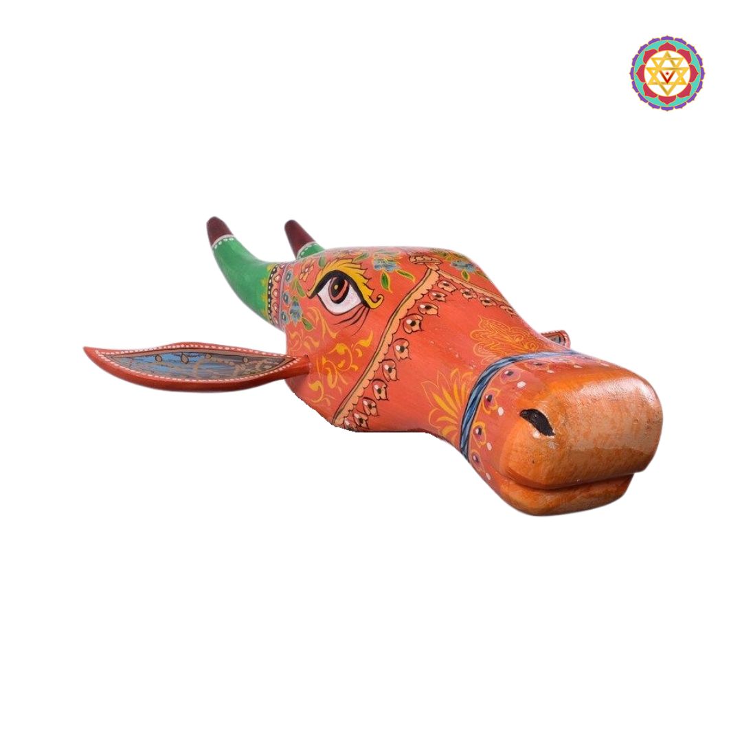 Side profile of multicolour cow head wall hanging with smooth polish