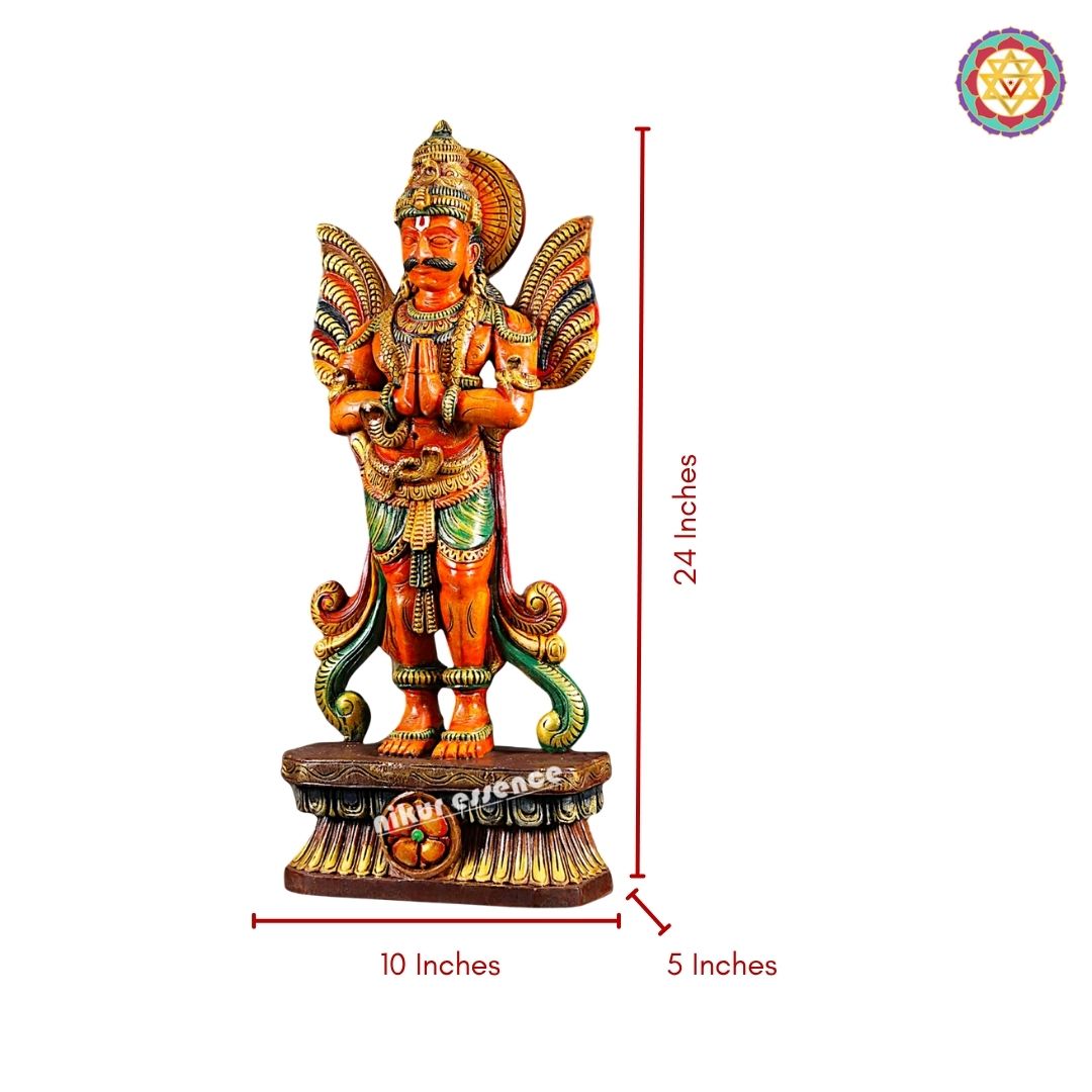 Woodcarved Standing Garuda Statue with Folded Hands