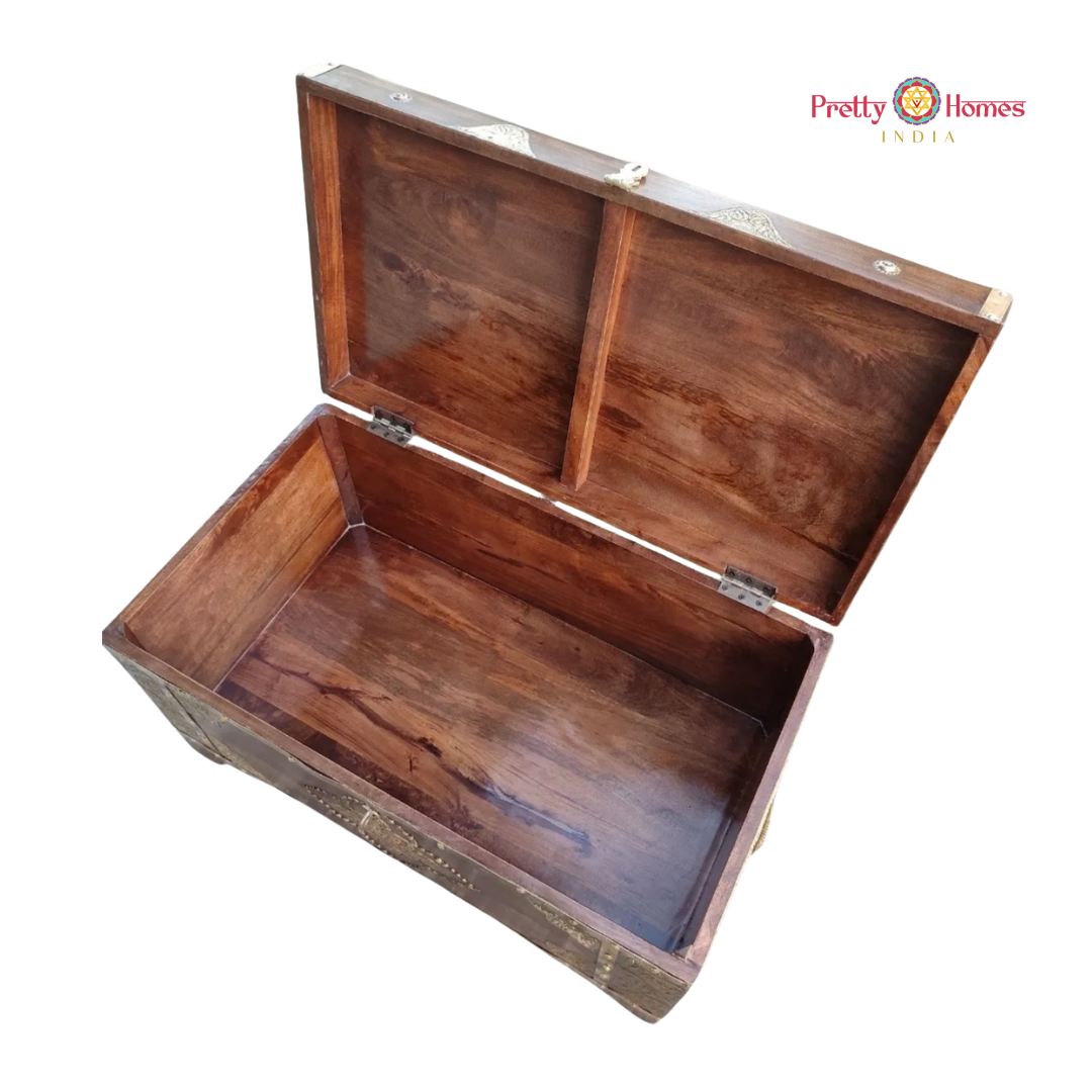 Wooden Storage Trunk / Coffee Table with Detailed Brass Detailing