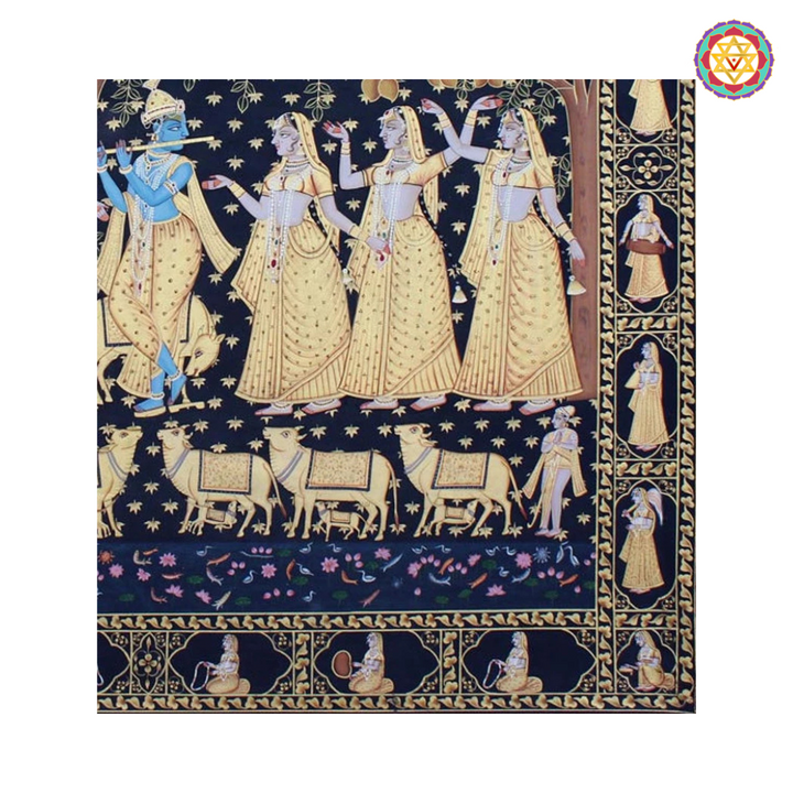 Krishna Raas – hand painted Pichwai with Intricate Gopika Border