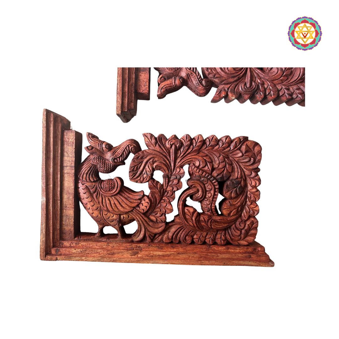 side profile of yali dragon statue showing embossed mane and vine details