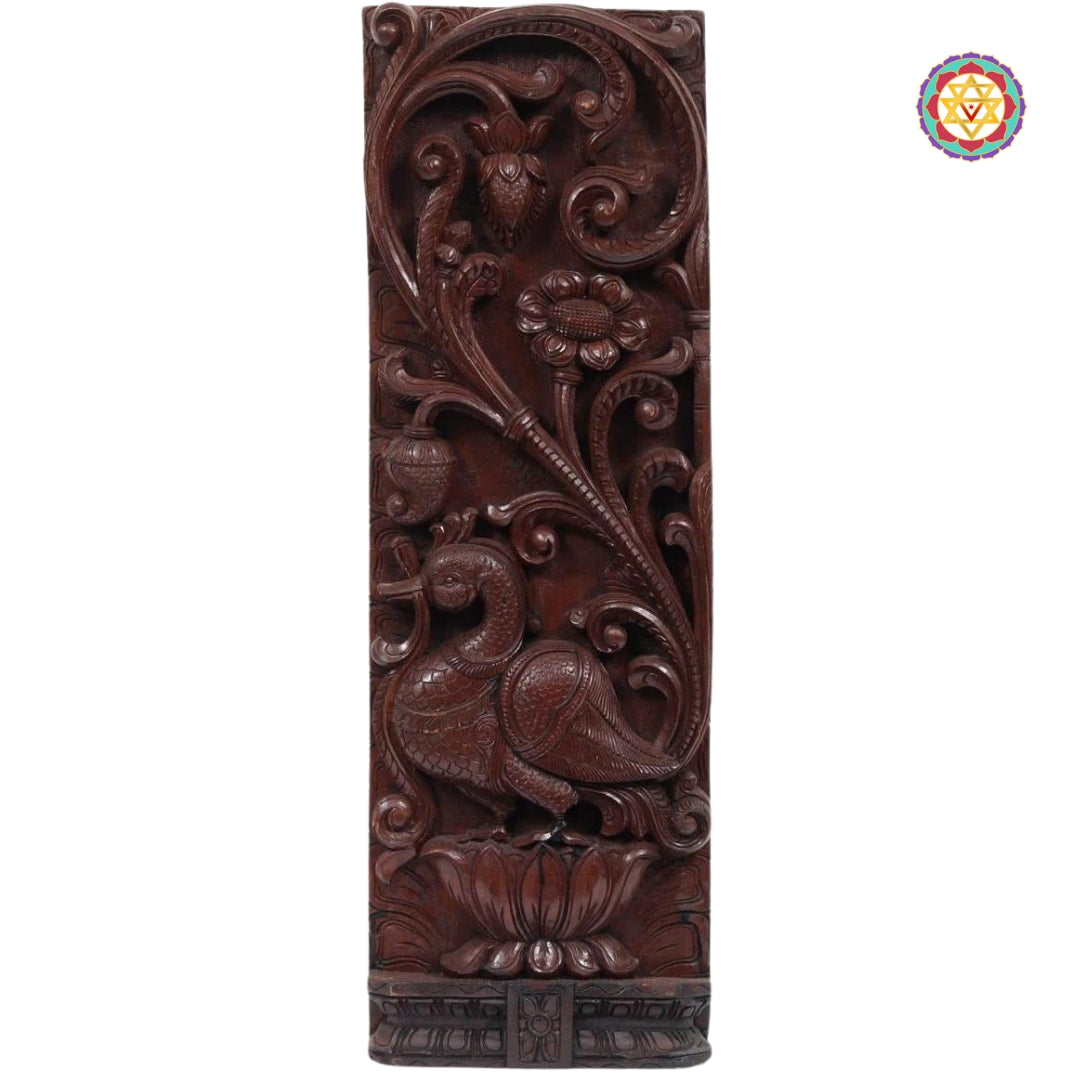 "Second vertical wood panel showcasing swirling floral and Annam designs"