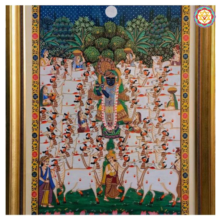 Handpainted pichwai Shrinathji Gopashtami Pooja – Devotional Pichwai Masterpiece