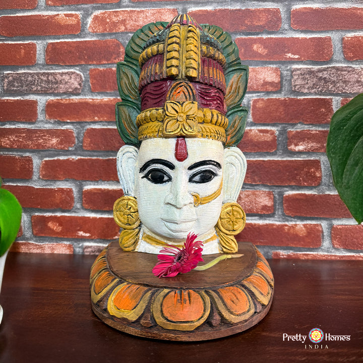 Handcarved Table Top Goddess Laxmi on Vintage Carved Stand