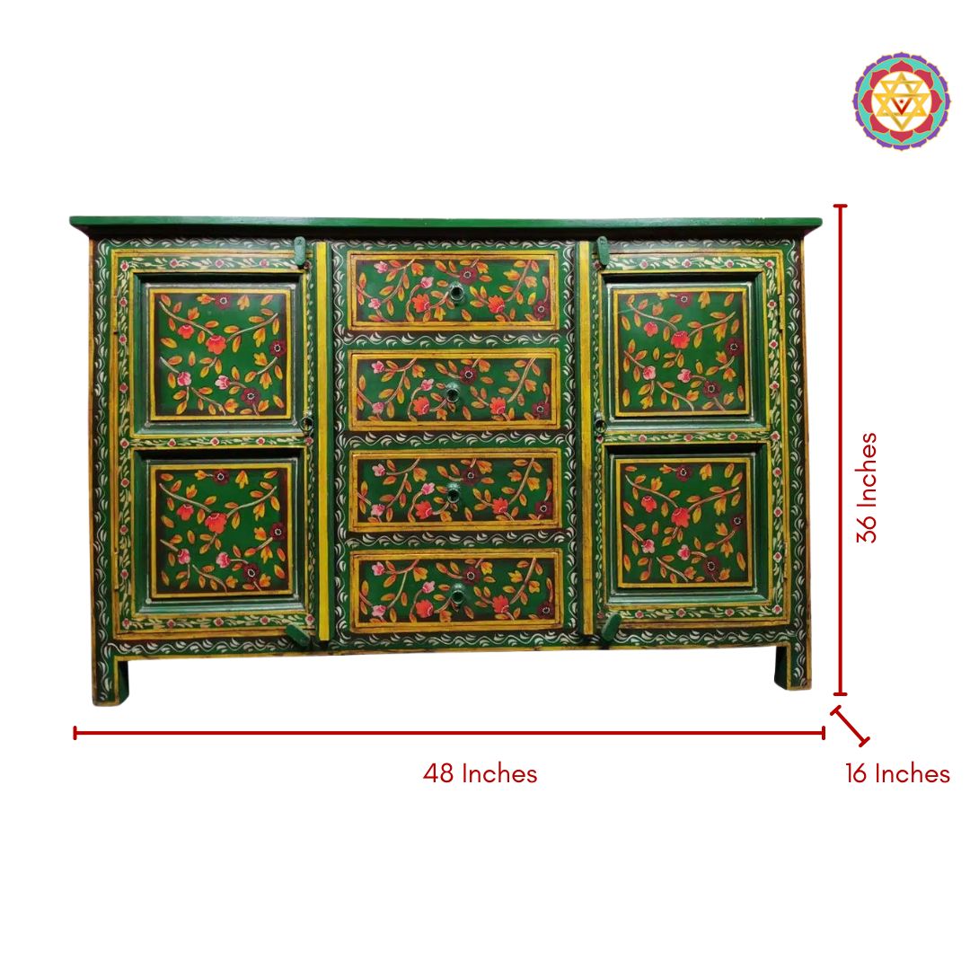 Large Wooden Handpainted Storage Cabinet / Console with Drawers – Pretty Floral Paintings