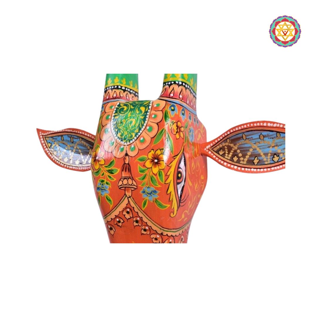 Vibrant hand-painted Nandi head for ethnic and artistic interiors