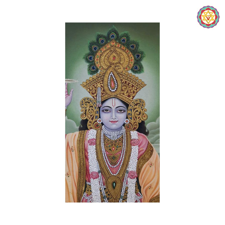 Mahavishnu with Chakra – Handpainted Divine Art with Floral Border