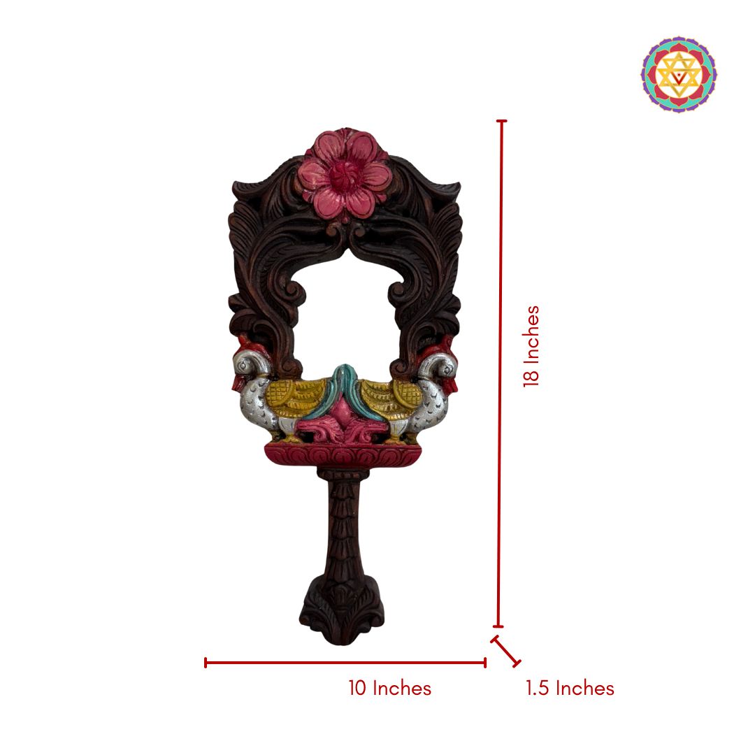 Exquisitely handcarved wooden mirror frame featuring majestic Annams and intricate floral motifs.