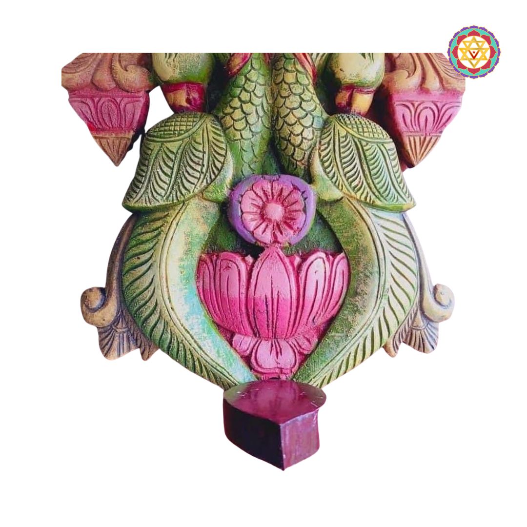 Woodcarved peacock and lotus design Deepak holder .Vilakku.