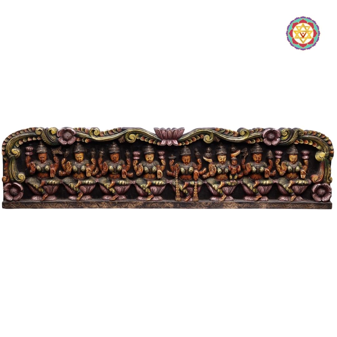 48” Intricately Carved Horizontal Ashtalakshmi Multicolour Panel – Divine Wall Art
