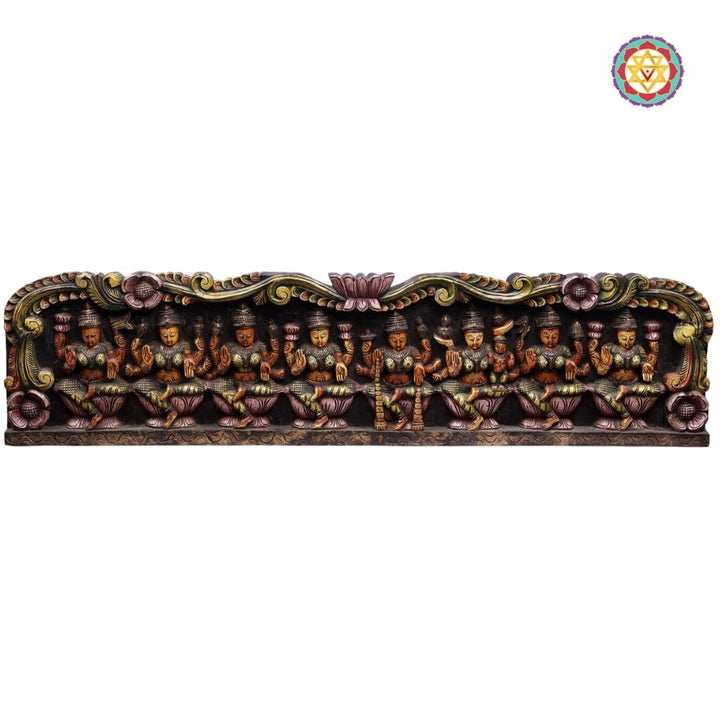 48” Intricately Carved Horizontal Ashtalakshmi Multicolour Panel – Divine Wall Art