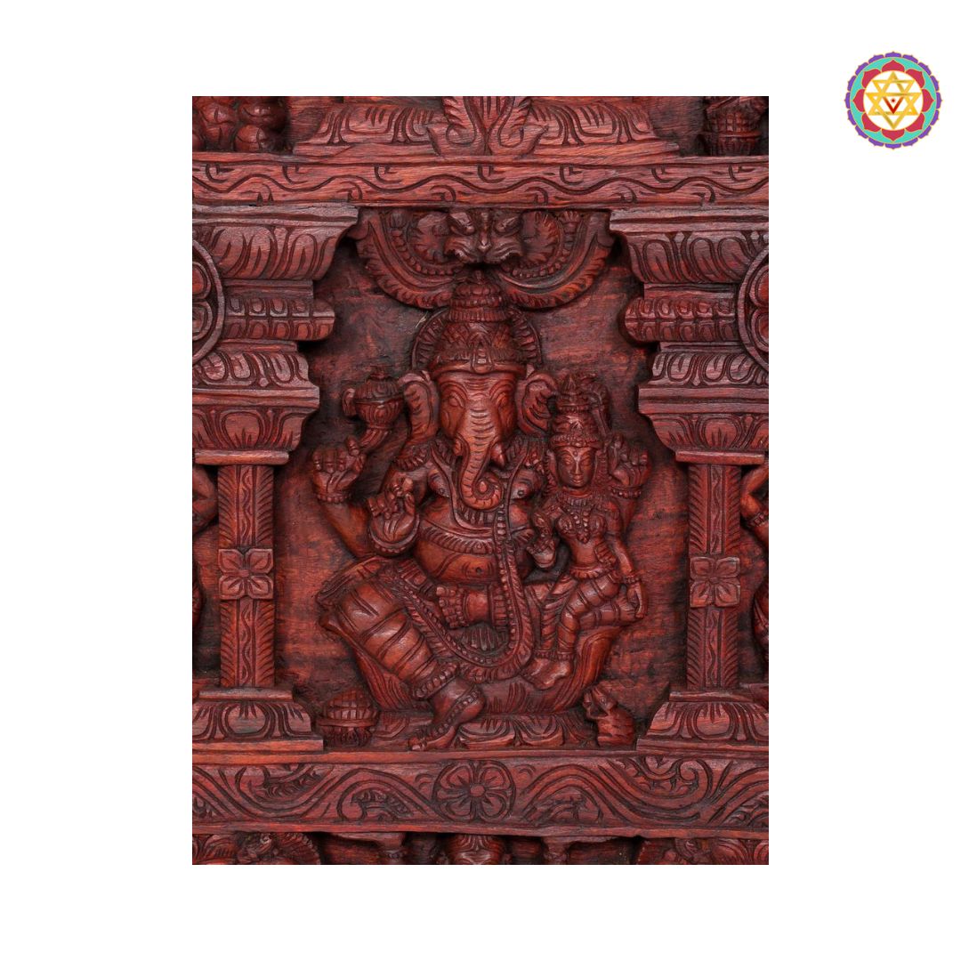 Top section showcasing floral and ornamental woodwork